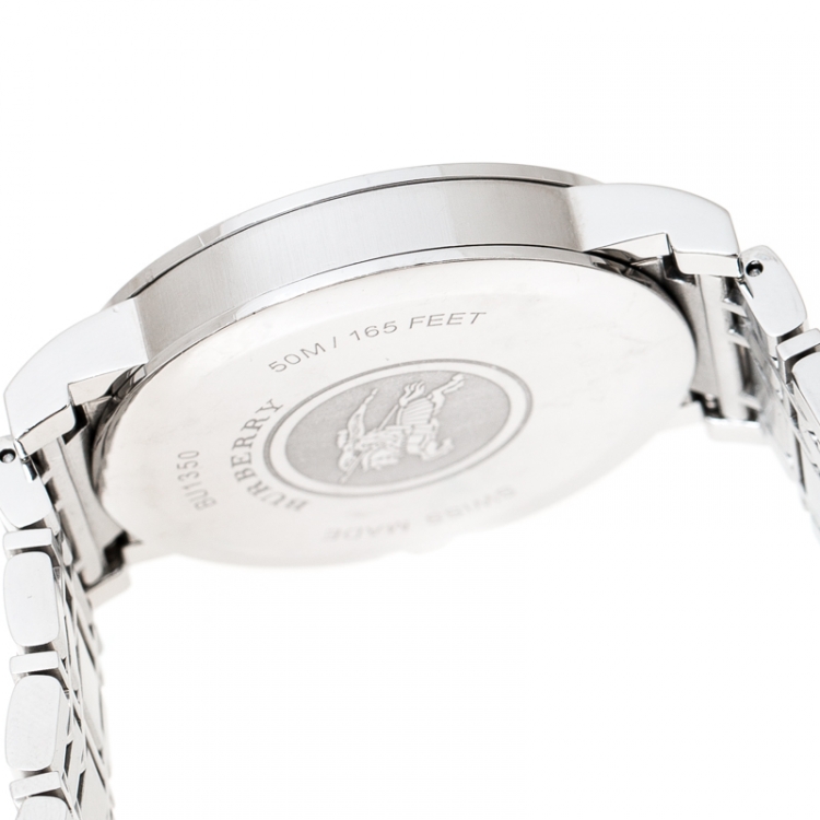 Pre Owned Burberry Silver Stainless Steel Heritage BU1350 Men's Wristwatch 38 mm
