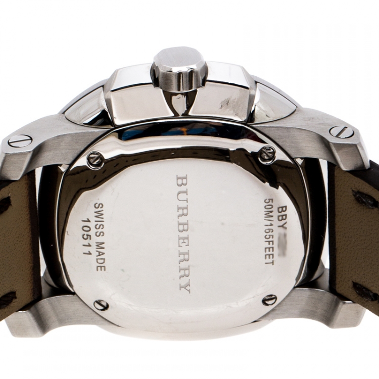 Pre Owned Burberry Beige Stainless Steel The Britain BBY1301 Men's Wristwatch 43 mm