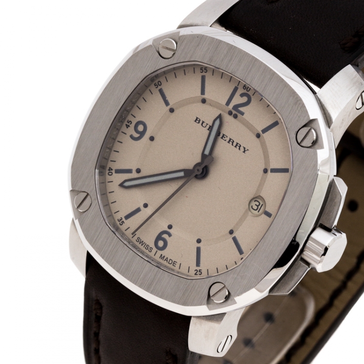 Pre Owned Burberry Beige Stainless Steel The Britain BBY1301 Men's Wristwatch 43 mm