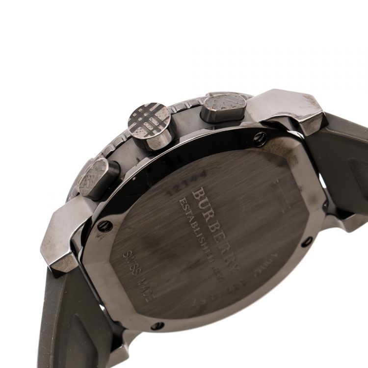 Pre Owned Burberry Grey PVD Coated Stainless Steel Trench BU2303 Men's Wristwatch 42.50 mm
