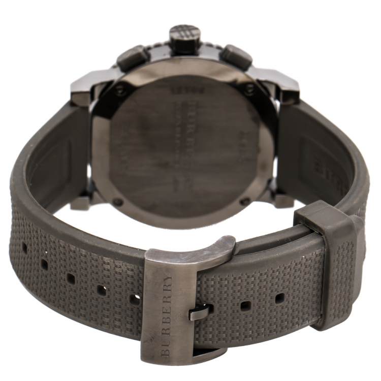 Pre Owned Burberry Grey PVD Coated Stainless Steel Trench BU2303 Men's Wristwatch 42.50 mm