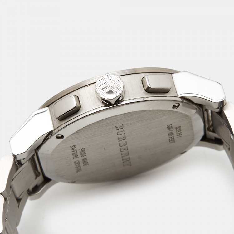 Pre Owned Burberry Black Stainless Steel The City BU3951 Men's Wristwatch 42 mm