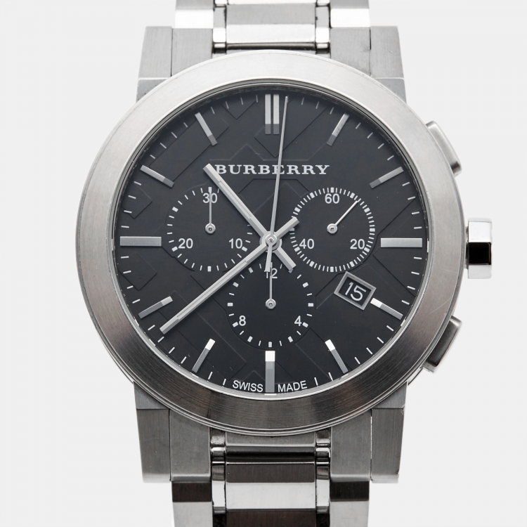 Pre Owned Burberry Black Stainless Steel The City BU3951 Men's Wristwatch 42 mm