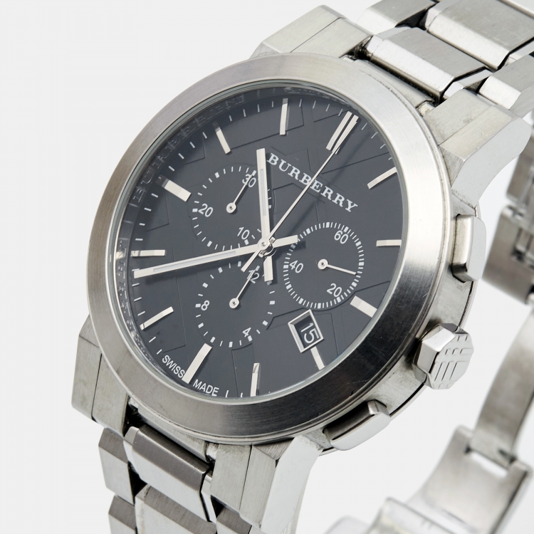 Pre Owned Burberry Black Stainless Steel The City BU3951 Men's Wristwatch 42 mm