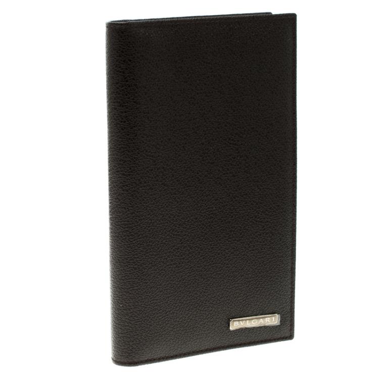 Pre Owned Bvlgari Dark Brown Textured Leather Passport Holder