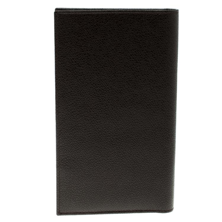 Pre Owned Bvlgari Dark Brown Textured Leather Passport Holder