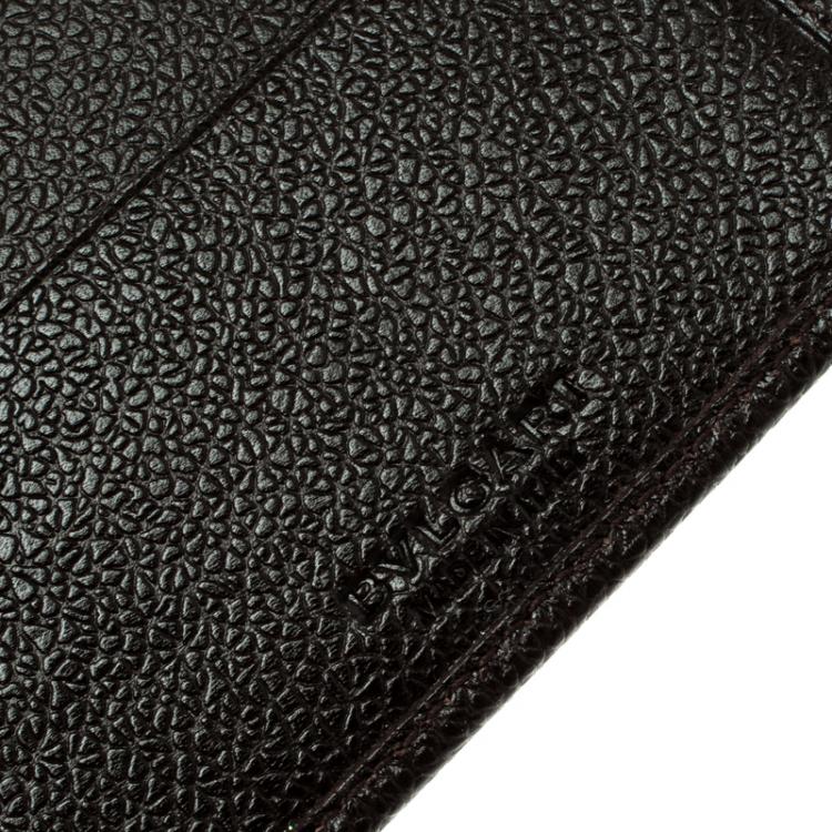 Pre Owned Bvlgari Dark Brown Textured Leather Passport Holder