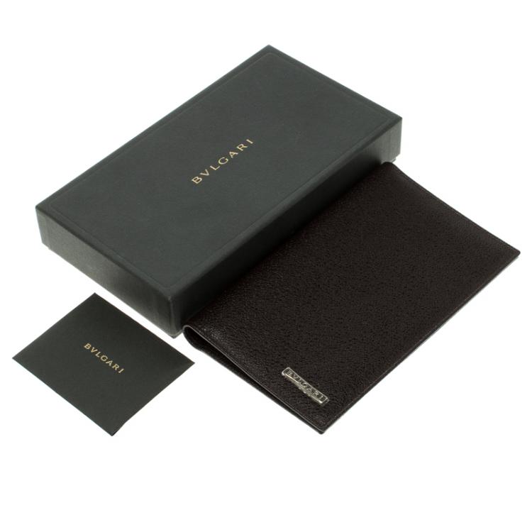 Pre Owned Bvlgari Dark Brown Textured Leather Passport Holder