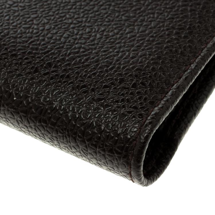 Pre Owned Bvlgari Dark Brown Textured Leather Passport Holder