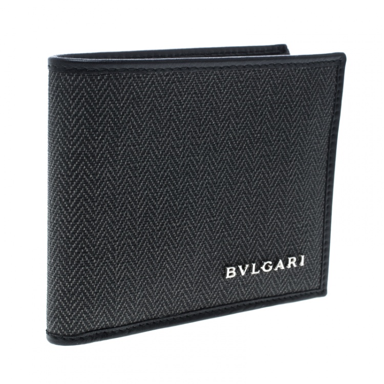 Pre Owned Bvlgari Dark Grey Heritage Coated Canvas Bifold Wallet