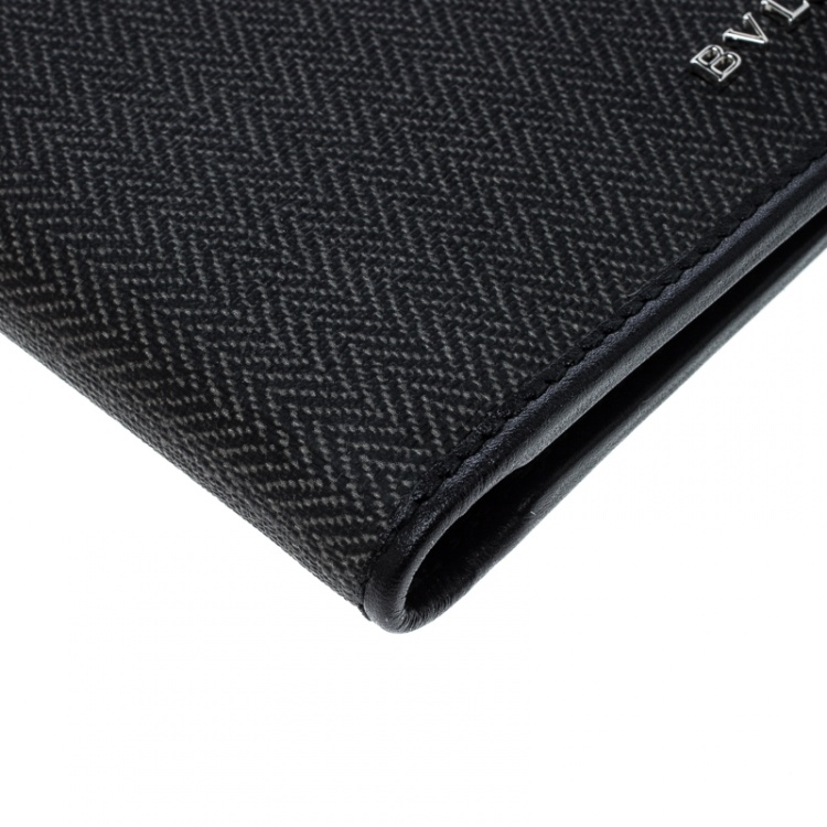 Pre Owned Bvlgari Dark Grey Heritage Coated Canvas Bifold Wallet
