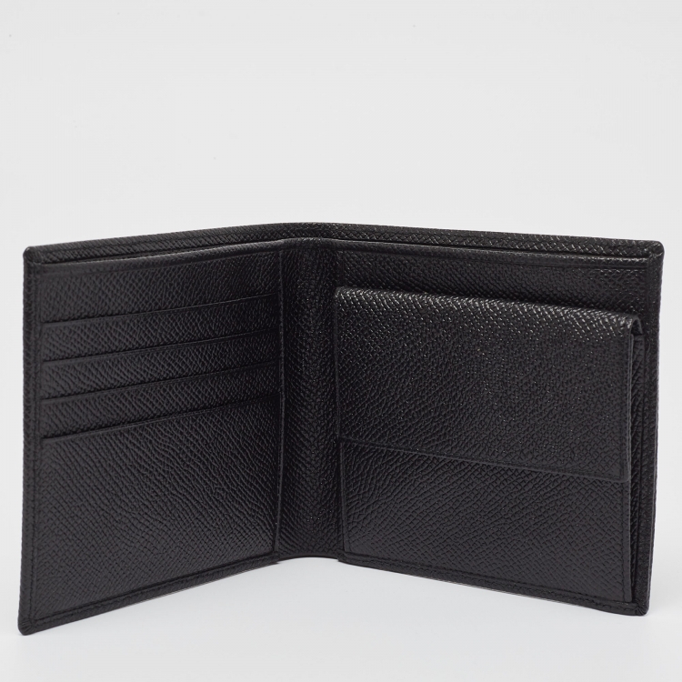 Pre Owned Bvlgari Black Grained Leather Bifold Wallet