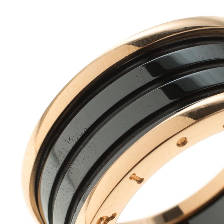 Pre Owned Bvlgari B.Zero1 Black Ceramic Rose Gold Ring Size 69