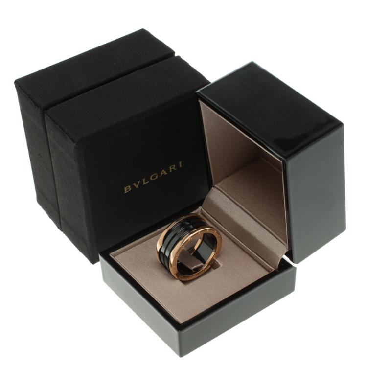 Pre Owned Bvlgari B.Zero1 Black Ceramic Rose Gold Ring Size 69