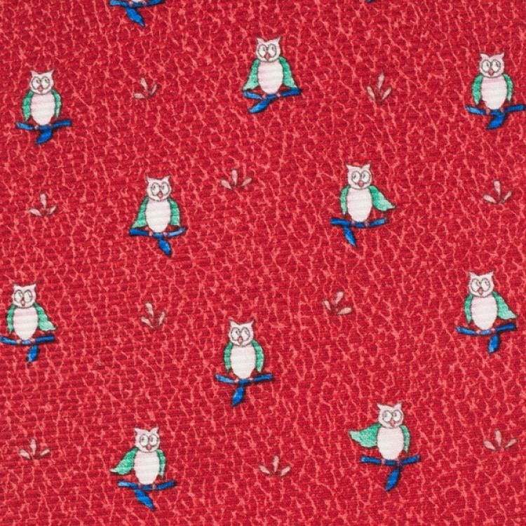 Pre Owned Bvlgari Red Owl Print Silk Tie