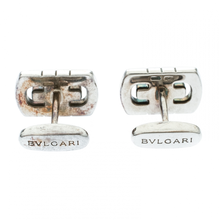 Pre Owned Bvlgari Parentesi Motif Silver Cufflinks