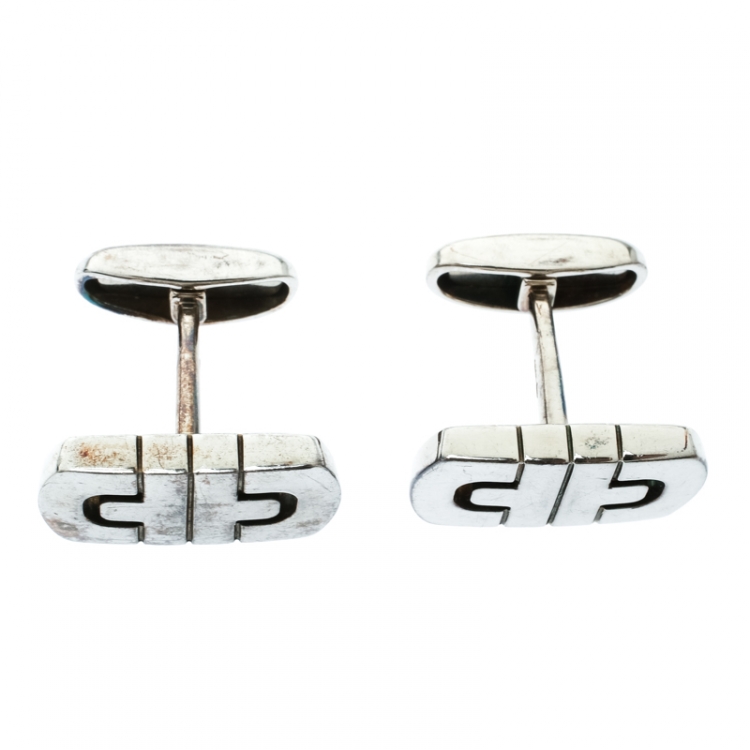 Pre Owned Bvlgari Parentesi Motif Silver Cufflinks