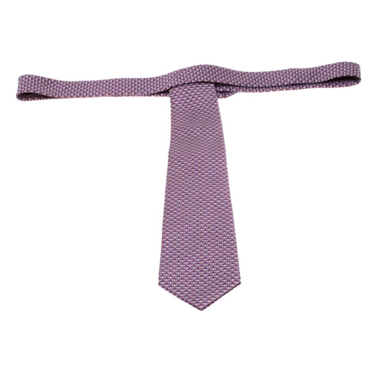 Pre Owned Bvlgari Purple Dragonfly Print Sevenfold Silk Tie