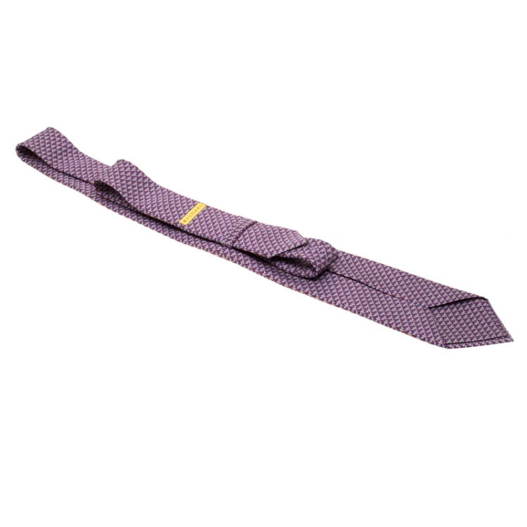 Pre Owned Bvlgari Purple Dragonfly Print Sevenfold Silk Tie