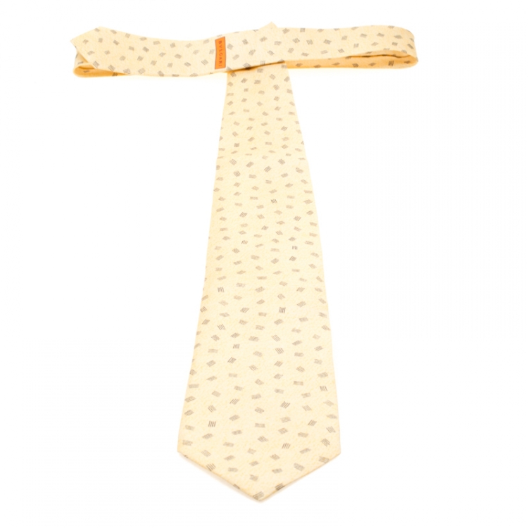 Pre Owned Bvlgari X Davide Pizzigoni Yellow Printed Silk Seven Fold Tie 