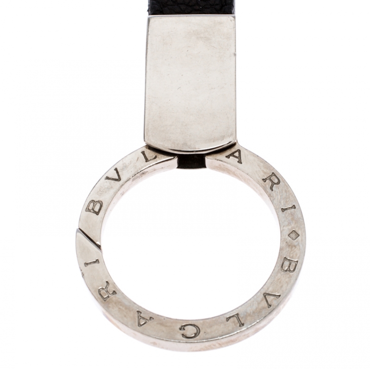 Pre Owned Bvlgari Black Leather Palladium Plated Key Holder