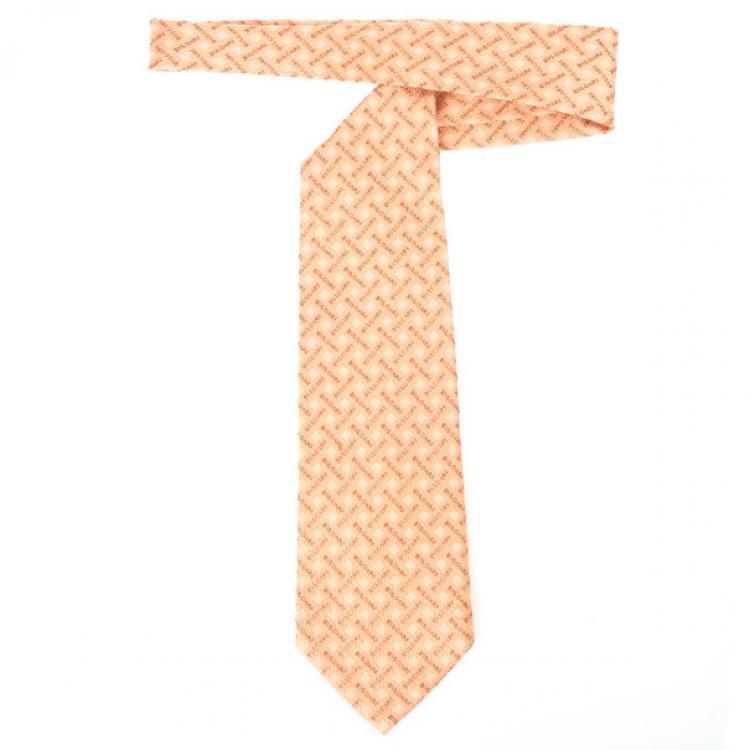Pre Owned Bvlgari Orange Monogram Silk Tie