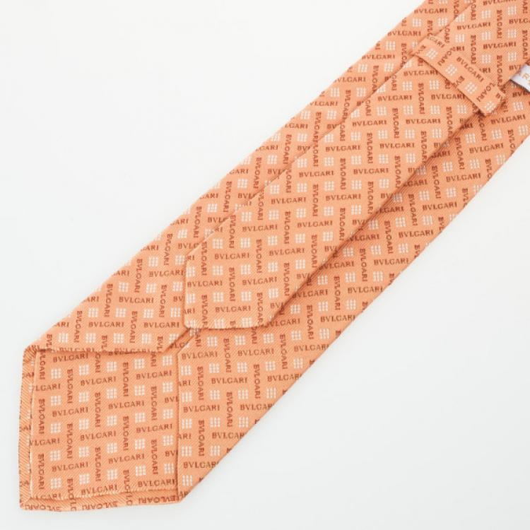 Pre Owned Bvlgari Orange Monogram Silk Tie