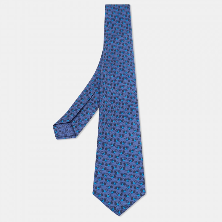 Pre Owned Bvlgari Navy Blue Printed Silk Tie