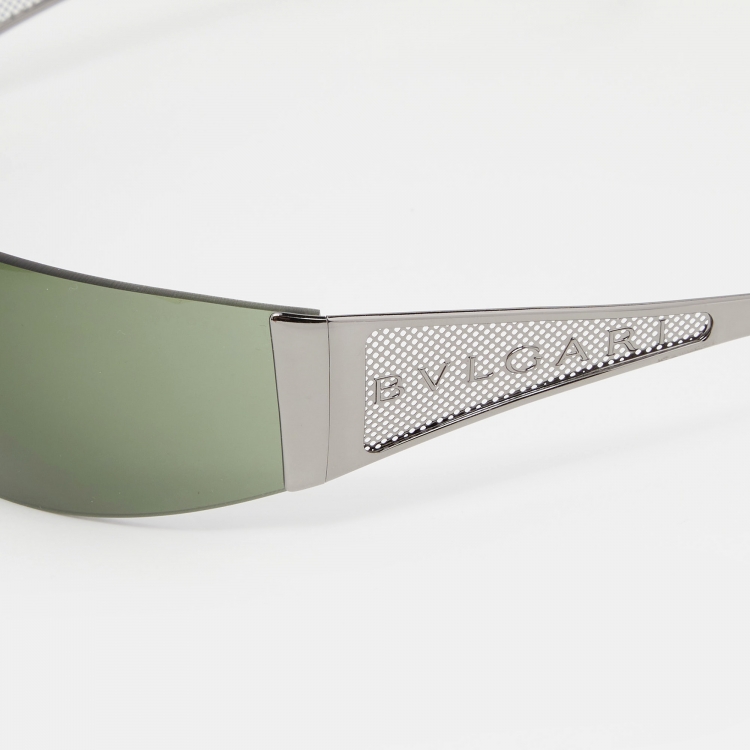 Pre Owned Bvlgari Gunmetal Tone/Green 549 Shield Sunglasses