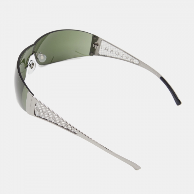 Pre Owned Bvlgari Gunmetal Tone/Green 549 Shield Sunglasses
