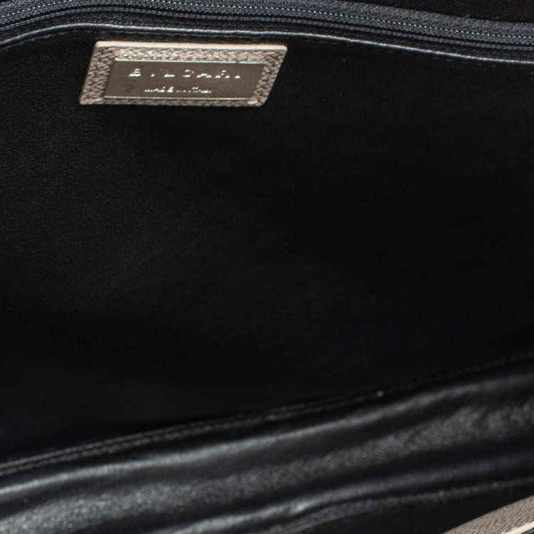 Pre Owned Bvlgari Taupe Grey Grained Leather Briefcase