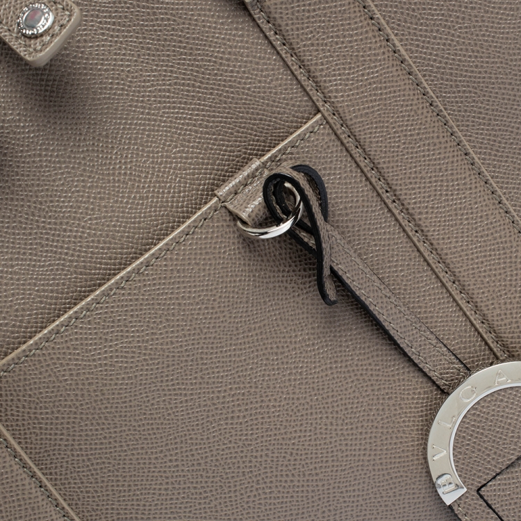 Pre Owned Bvlgari Taupe Grey Grained Leather Briefcase
