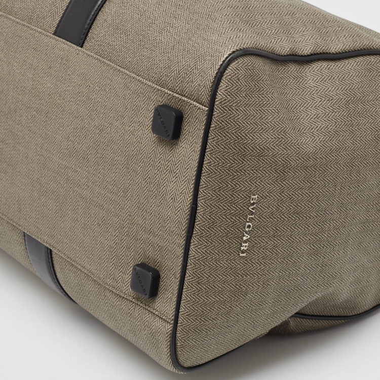 Pre Owned Bvlgari Black/Beige Coated Canvas Duffle Bag