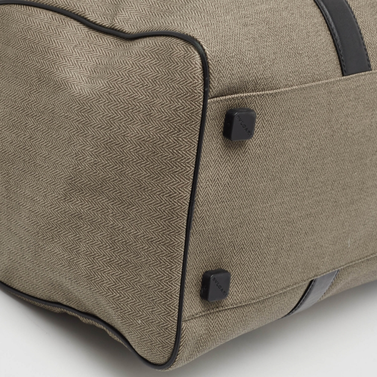 Pre Owned Bvlgari Black/Beige Coated Canvas Duffle Bag