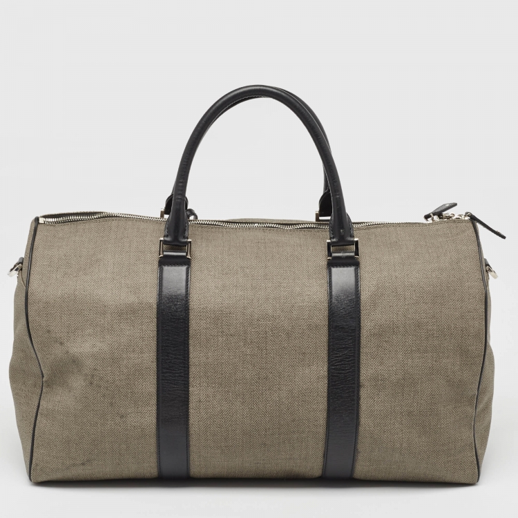 Pre Owned Bvlgari Black/Beige Coated Canvas Duffle Bag