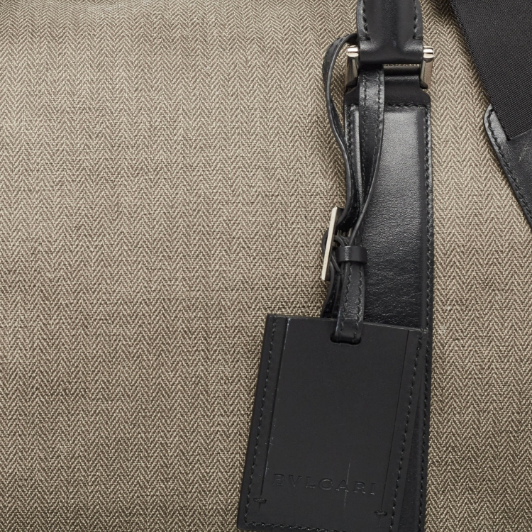 Pre Owned Bvlgari Black/Beige Coated Canvas Duffle Bag