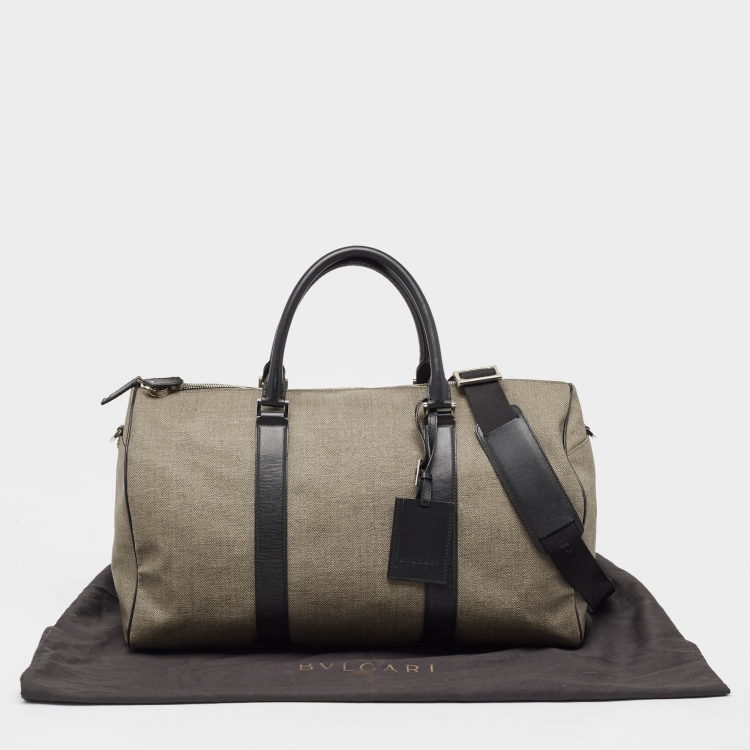 Pre Owned Bvlgari Black/Beige Coated Canvas Duffle Bag