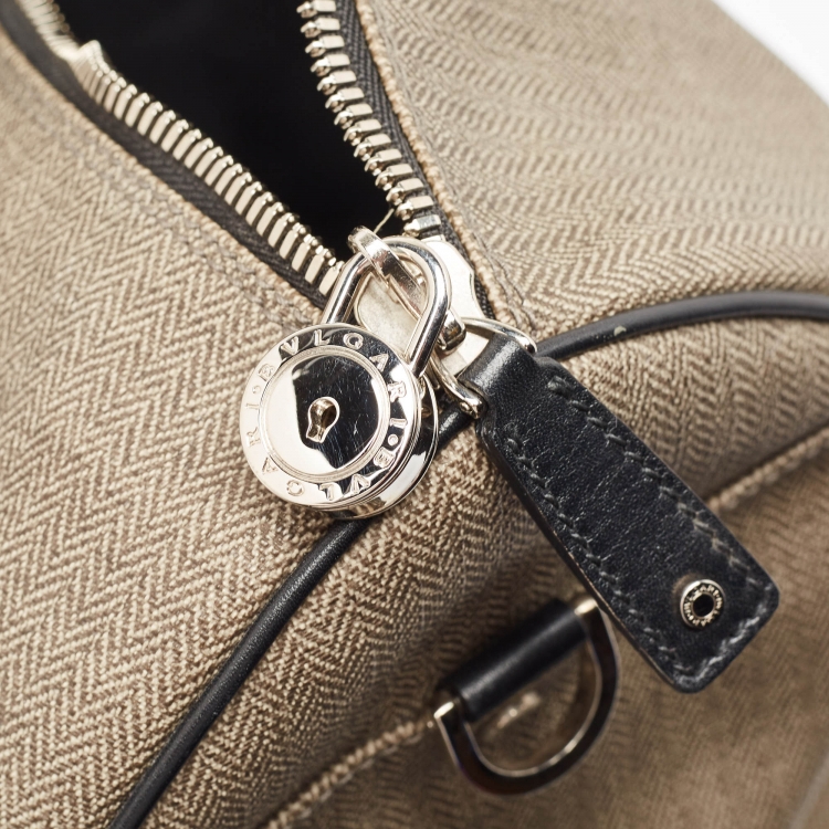 Pre Owned Bvlgari Black/Beige Coated Canvas Duffle Bag