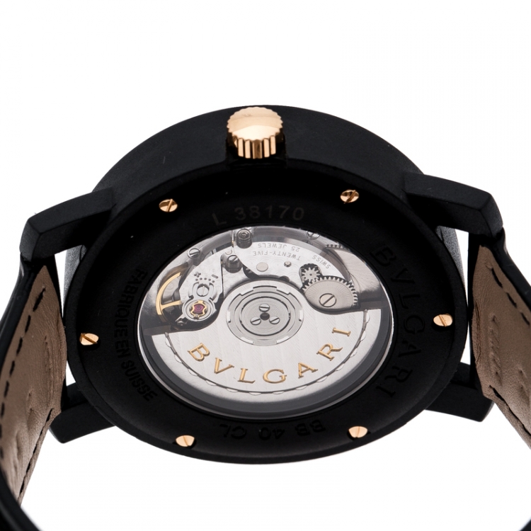 Pre Owned Bvlgari Black Carbongold Via Dei Condotti 10 Roma Men's Wristwatch 40 mm