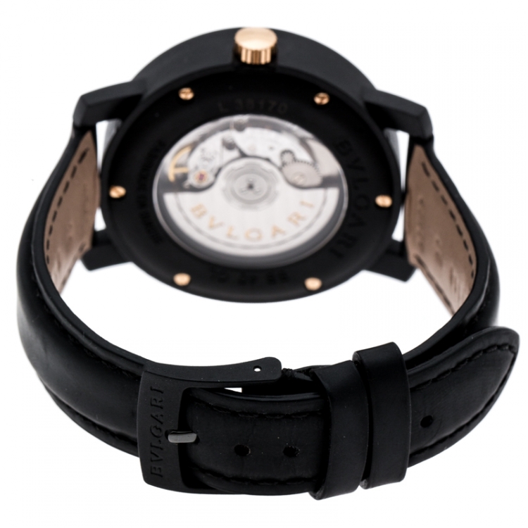 Pre Owned Bvlgari Black Carbongold Via Dei Condotti 10 Roma Men's Wristwatch 40 mm
