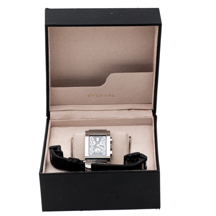Pre Owned Bvlgari Black Stainless Steel Rettangolo RTC49S Chronograph Men's Wristwatch 29 mm