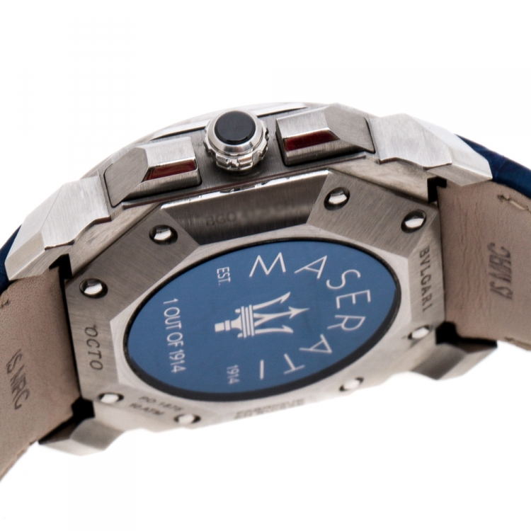 Pre Owned Bvlgari Blue Stainless Steel Octo Maserati Chronograph Men's Wristwatch 41MM
