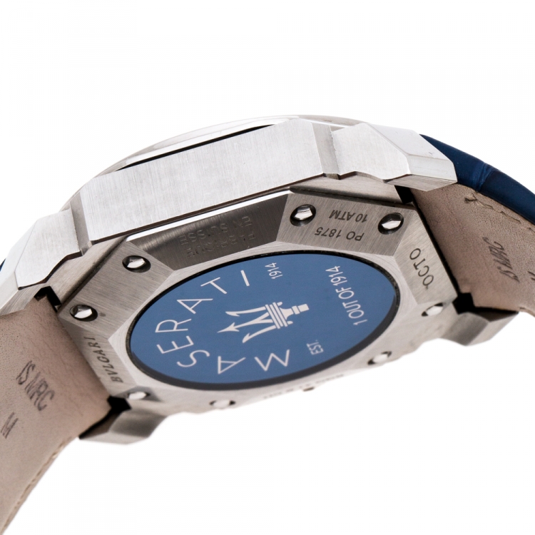 Pre Owned Bvlgari Blue Stainless Steel Octo Maserati Chronograph Men's Wristwatch 41MM