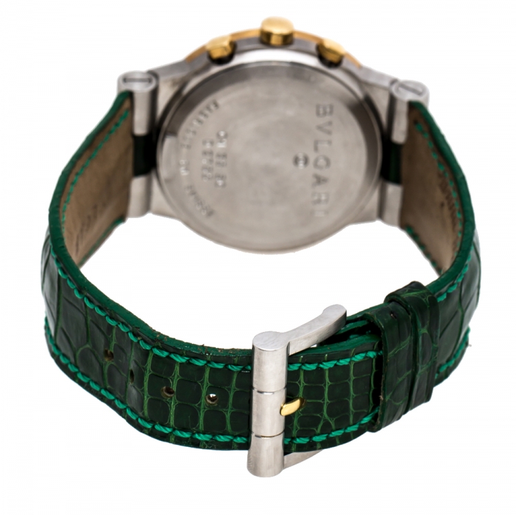 Pre Owned Bvlgari Black 18K Yellow Gold Stainless Steel Diagono CH35SG Men's Wristwatch 35 mm