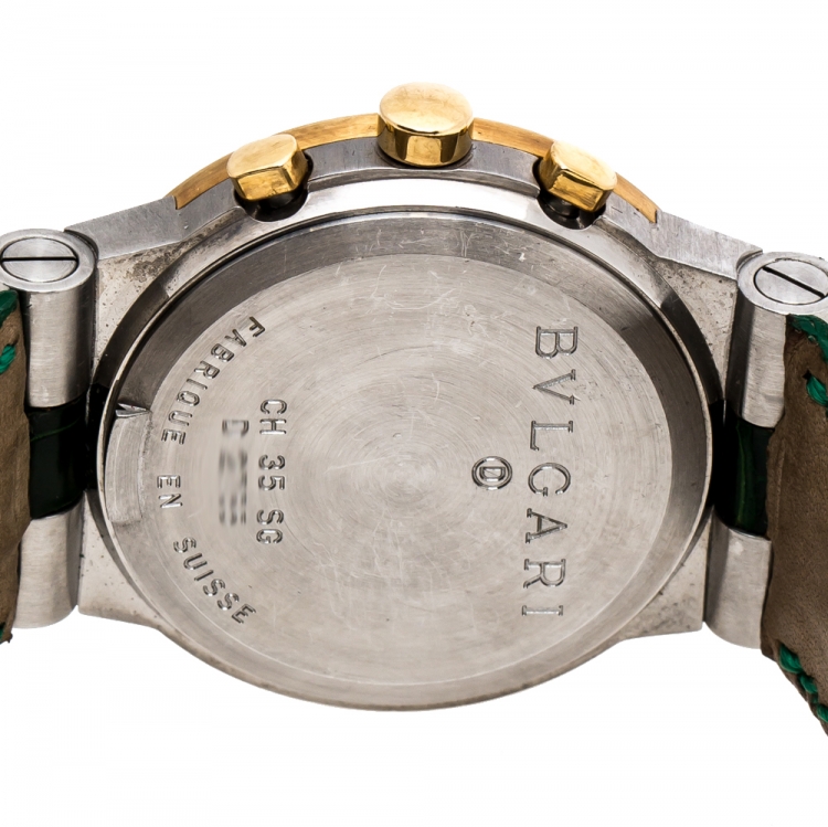 Pre Owned Bvlgari Black 18K Yellow Gold Stainless Steel Diagono CH35SG Men's Wristwatch 35 mm