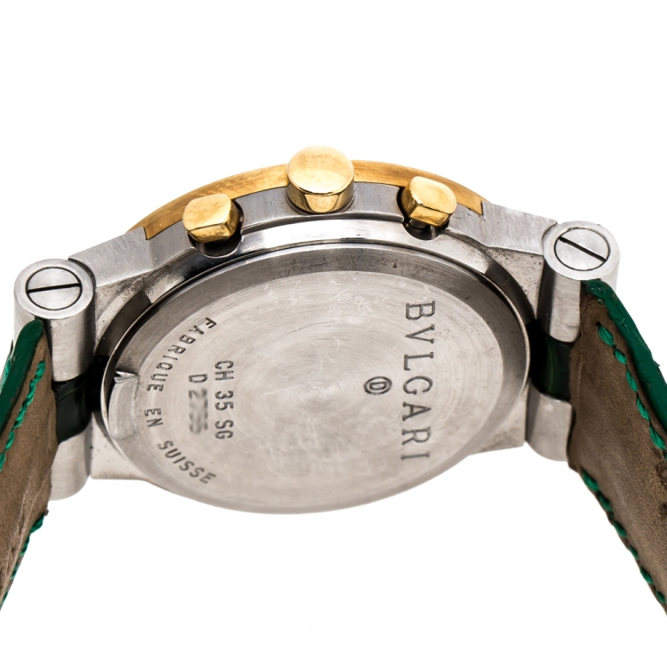 Pre Owned Bvlgari Black 18K Yellow Gold Stainless Steel Diagono CH35SG Men's Wristwatch 35 mm