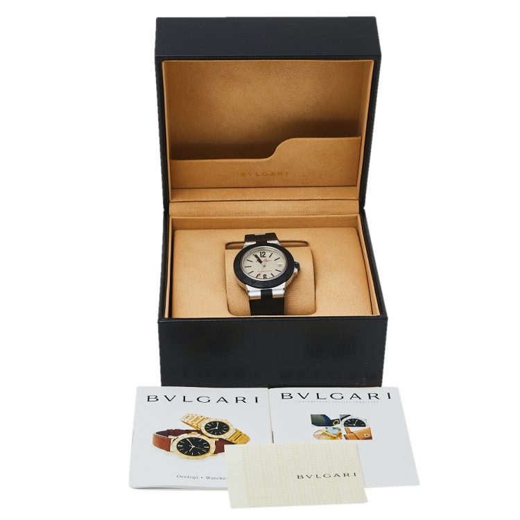 Pre Owned Bvlgari Silver Aluminium & Rubber Diagono AL38TA Men's Wristwatch 38 mm