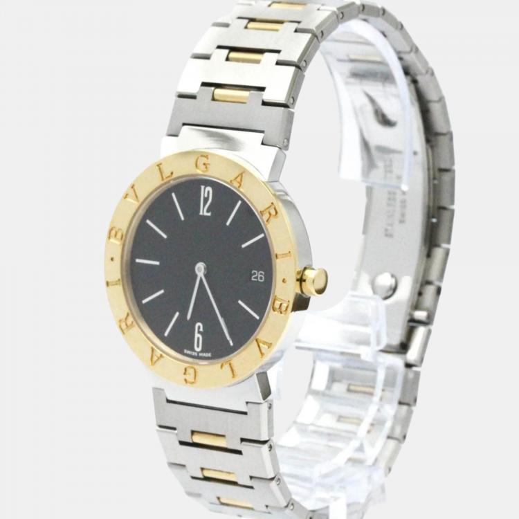 Pre Owned Bvlgari Black 18k Yellow Gold Stainless Steel Bvlgari Bvlgari BB33SGD Quartz Men's Wristwatch 33 mm