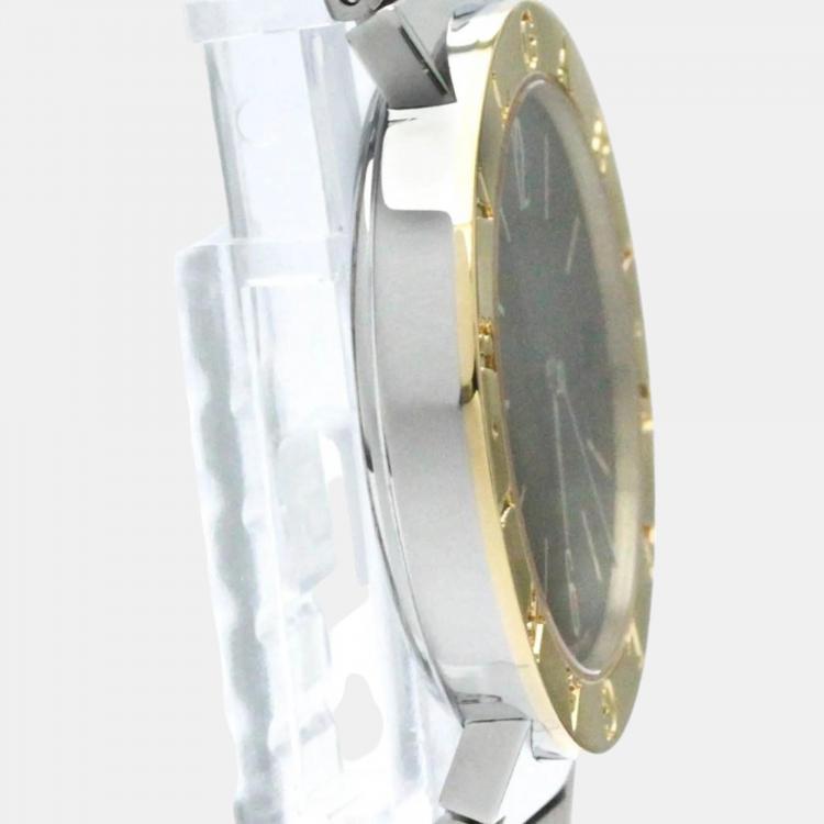 Pre Owned Bvlgari Black 18k Yellow Gold Stainless Steel Bvlgari Bvlgari BB33SGD Quartz Men's Wristwatch 33 mm