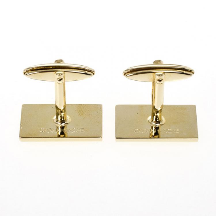 Pre Owned Caran D’Ache Gold Plated Ecridor Chevron Engraved Cufflinks